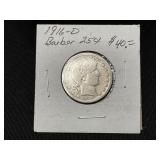1916-D Barber Quarter Dollar Coin