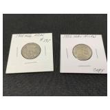 Pair of 1930s Hobo Nickels in Holders
