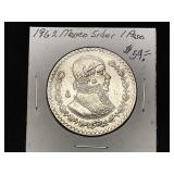 1962 Mexican Silver 1 Peso Coin