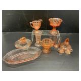 Collection of Pink Depression Glass Items