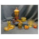 Amber-Colored Pressed Glassware Set