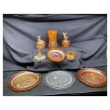 Lot of Amber Carnival Glass Pieces
