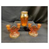 Indiana Glass Carnival Vase and Candle Holders