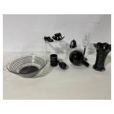 Collection of Black Glass Decorative Items