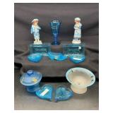Collection of Blue Glassware and Figurines