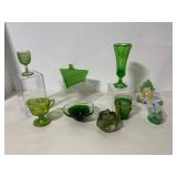 Art Deco Green Satin Glass Candy Dish & More