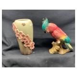 Royal Copley Parrot and Floral Vase Set