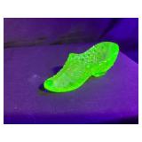 Vaseline Glass Pressed Shoe Figurine