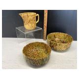 Yellow and Green Drip Glaze Pottery Set