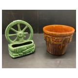 Two Ceramic Planters, Green and Brown