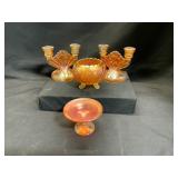 Carnival Glass Decor Set with Candlesticks