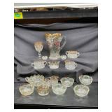 Pressed Glass Set with Gold Accents