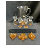 Amber-Accented Glassware Set with Serving Dish