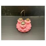 Pink Glass Hobnail Shaker Set with Holder