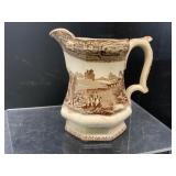 Brown Transferware Ceramic Pitcher
