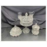 Pressed Glass Serving Set with Swirl Design