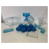 Collection of Blue Glass Serving Pieces