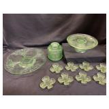 Green Depression Glass Serving Set