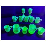 Collection of Uranium Glass Souvenir Items
