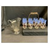 Glass Pitcher and Floral Glass Set