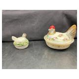 Set of Two Ceramic Hen Dishes