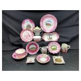 Collection of Pink Lusterware Souvenirs