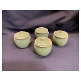 Set of Four Green Ceramic Covered Bowls