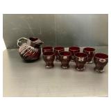 Ruby Red Glass Pitcher and Goblet Set