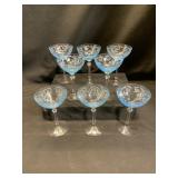 Set of 8 Blue Etched Coupe Glasses