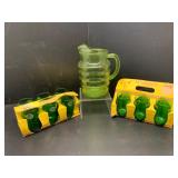 Anchor Hocking Green Glass Pitcher and Tumblers