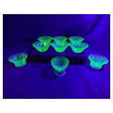 Set of Nine Uranium Glass Bowls