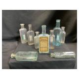 Collection of 10 Glass Medicine Bottles