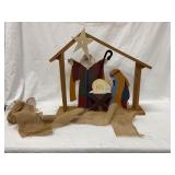 Wooden Nativity Scene with Burlap Accents