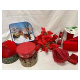 Poinsettia Filler Picks, Ribbon, and Tins Set
