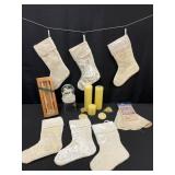 Holiday Decor Lot with Stockings and More