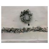Pre-Lit Green Flocked Garland and Wreath