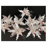 13 White Poinsettia Picks