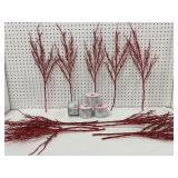 13 Red Glitter Twig Picks Ribbon Set