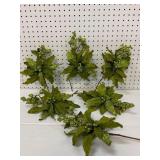 24 Glittered Green Floral Stems