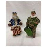 Two Patriotic Santa Figurines