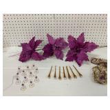 Holiday Decorations Lot: Poinsettias and Ornaments