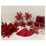 Red Velvet Poinsettias and Holiday Decor Set