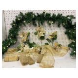 Lighted Garland With Cream Poinsettias