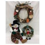 Holiday Decor Set with Wreaths and Snowman