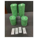 Luminara Green Glitter LED Candles Set