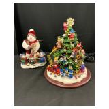 Holiday Figurines With Tree and Snowman