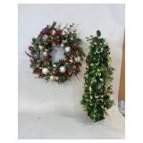 Snowberry Wreath with Pre-Lit Holly Tree