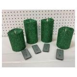 4 Green Glitter Flameless Candles