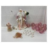 Pink Holiday Decor Lot With Santa Figurines