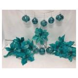 Aqua Mercury Ornaments and Poinsettias